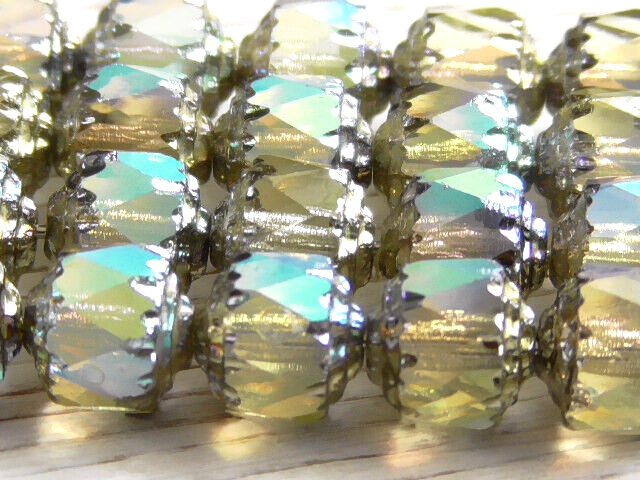 10 – 8mm CZECH PALE JONQUIL YELLOW AB FACETED CATHEDRAL GLASS BEADS YELLOW ENDS