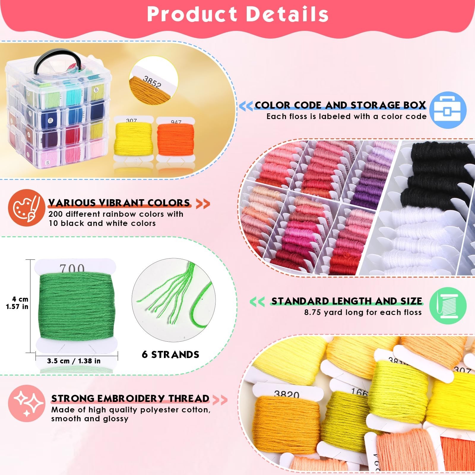 276 Pack Embroidery Floss Thread Kit – 210 Colors, 66 Accessories & Storage Box