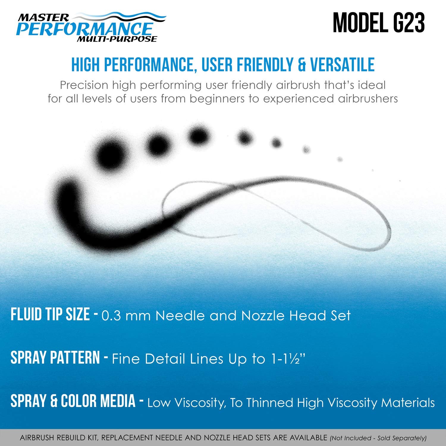 G23 Multi-Purpose Dual-Action Feed Airbrush Kit with 0.3mm Tip, 1/3oz Cup, Cu…