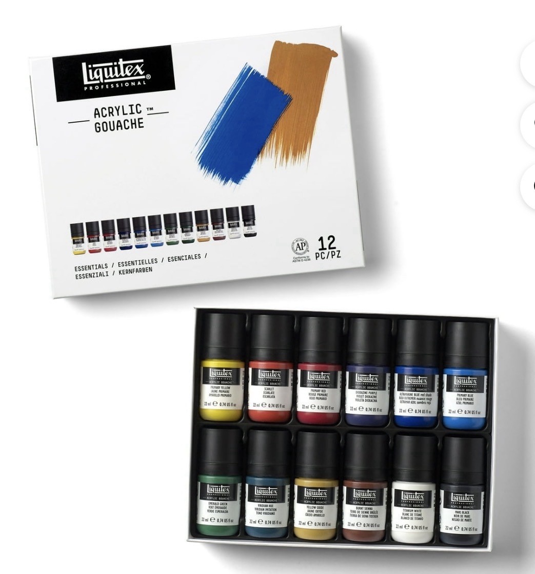 LIQUITEX ACRYLIC GOACHE ESSENTIALS 12 PC SET BRAND NEW FREE SHIPPING