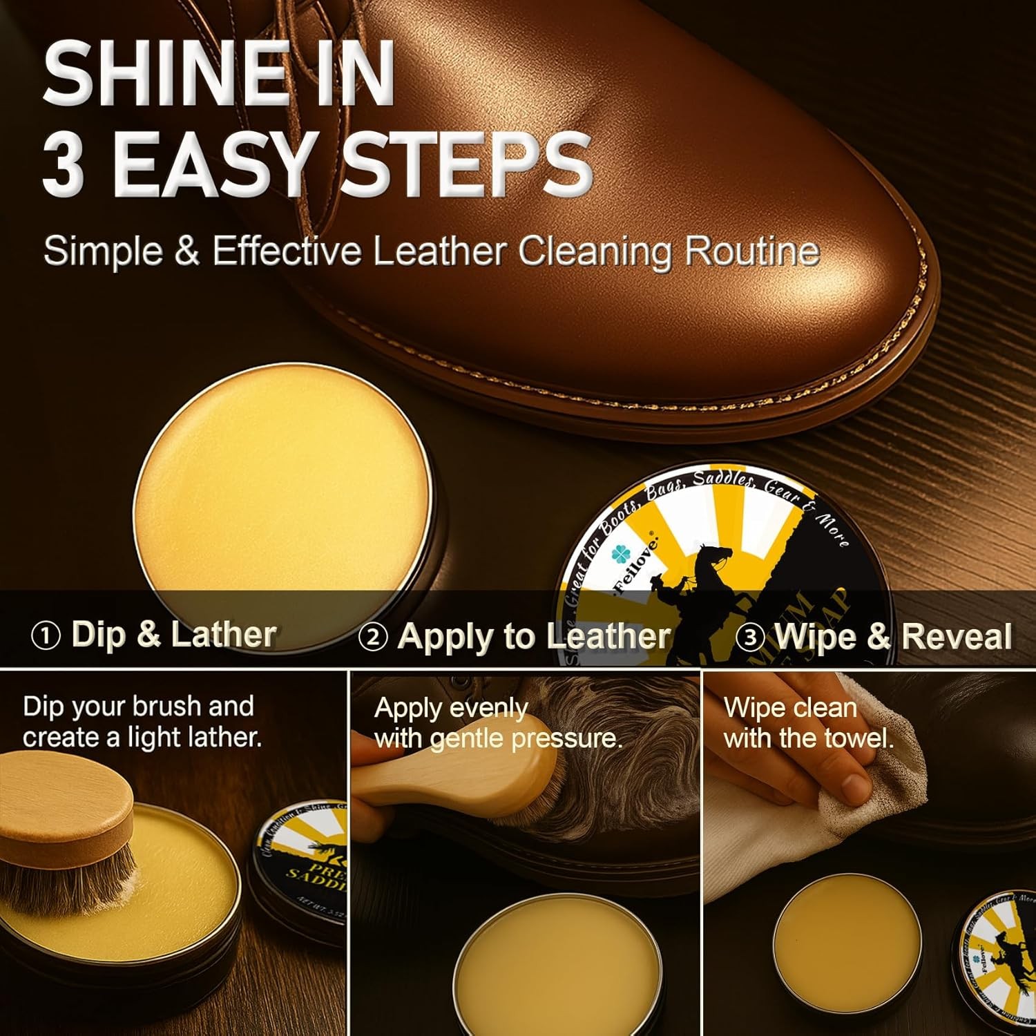 3.52oz Leather Saddle Soap Cleaner Conditioner Kit with Brush Cloth