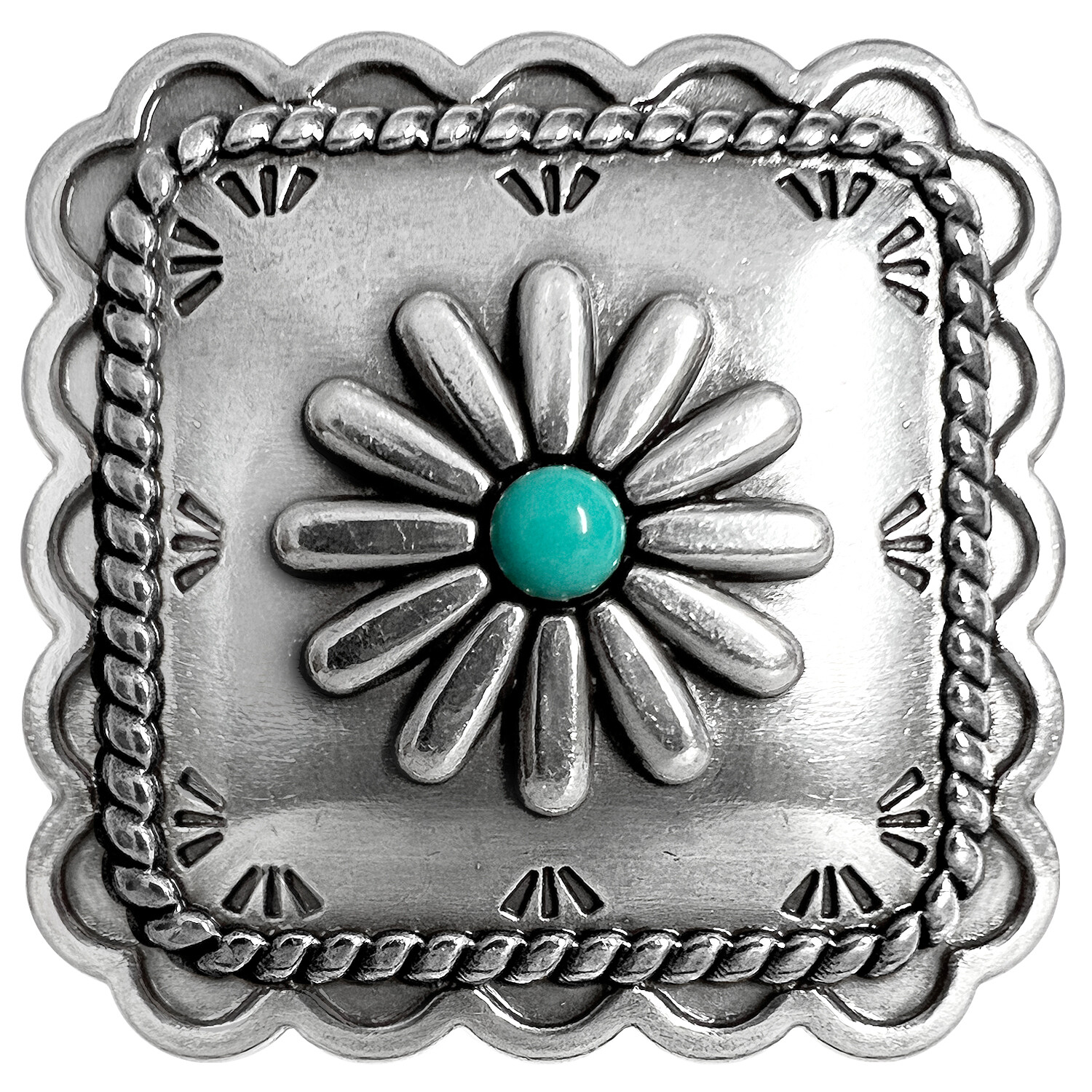 Set of 6 Square Conchos Southwestern Antique Silver Rope Edge Concho Screw Back