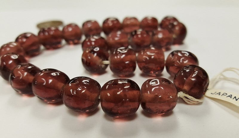 24 VINTAGE JAPANESE CHERRY BRAND GLASS AMETHYST 11mm. BAROQUE ROUND BEADS 4677T