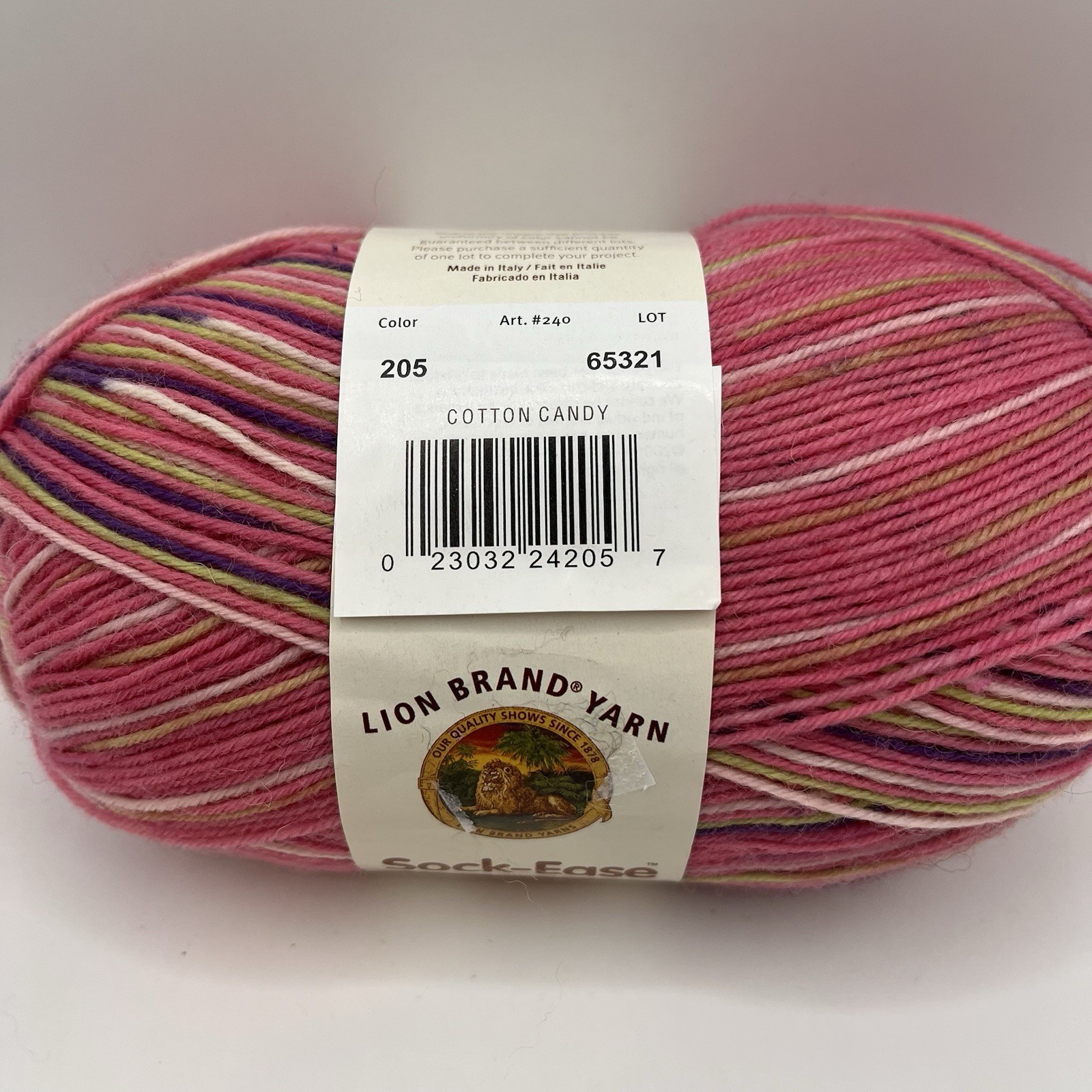 Lion Brand Sock-Ease Yarn Super Fine Cotton Candy 75% Wool Blend Skein 438 Yards