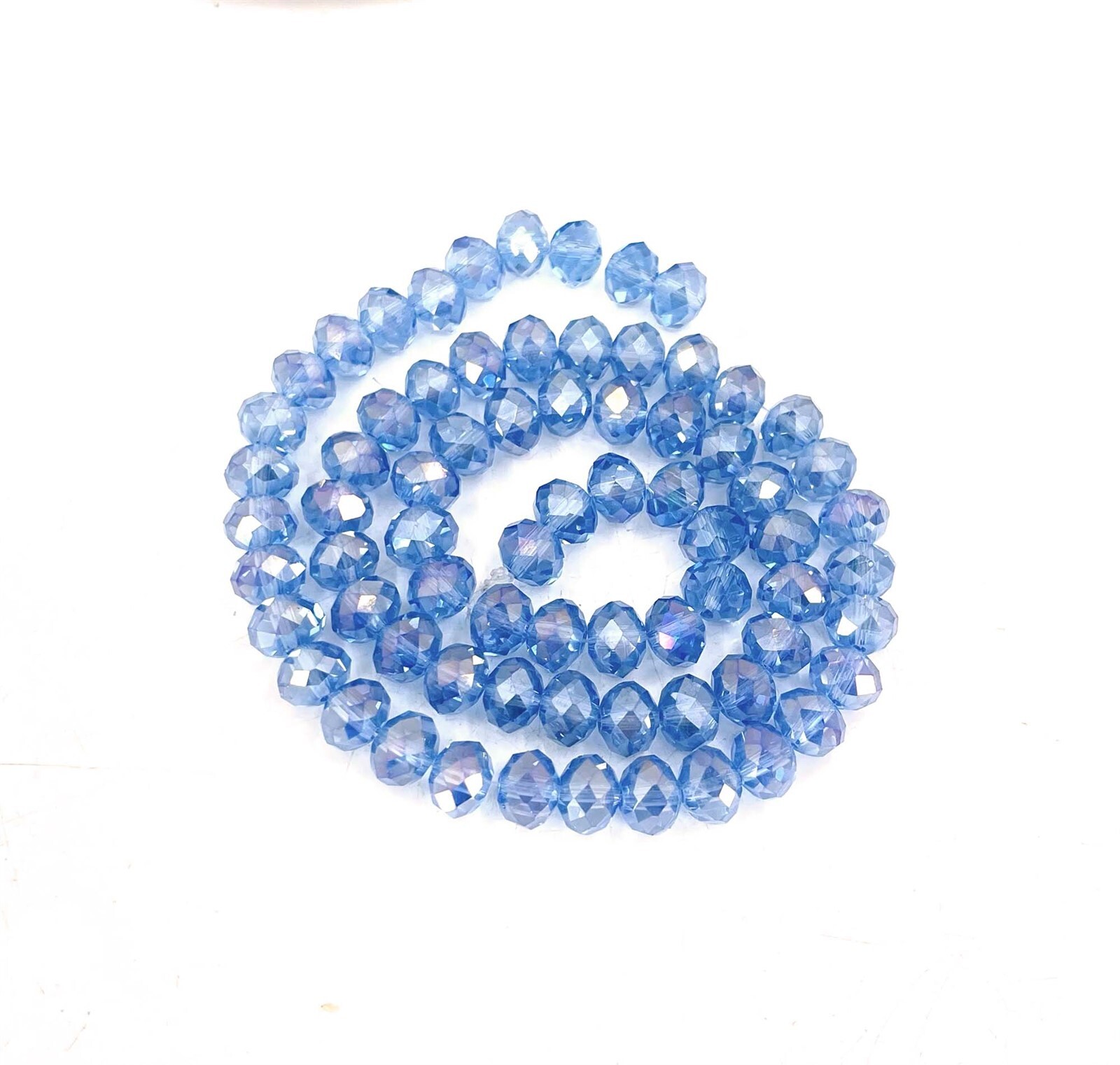 8x6mm Light Sapphire Blue AB Glass Faceted Rondelle Crystal Shimmer Beads 16″
