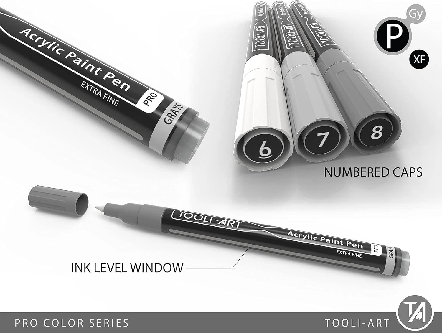 Pro Color Series – 22 Assorted Gray Paint Pens with Non-Toxic Quick Drying Ink