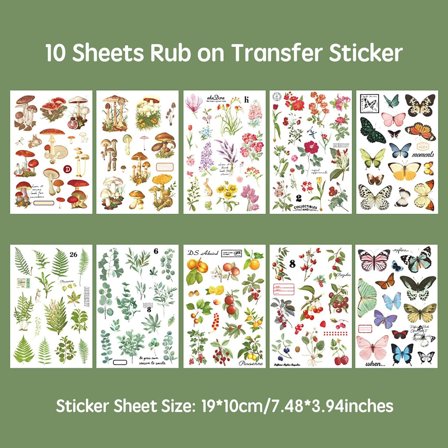 10 Sheets Rub on Transfers for Crafts Vintage Rub on Transfer Stickers Flower Pl