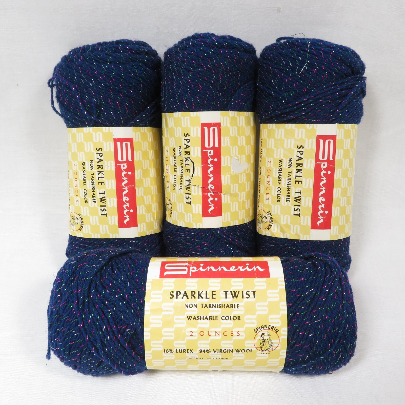 Vintage Spinnerin Sparkle Twist Yarn Lot of 4 Skeins Navy Blue