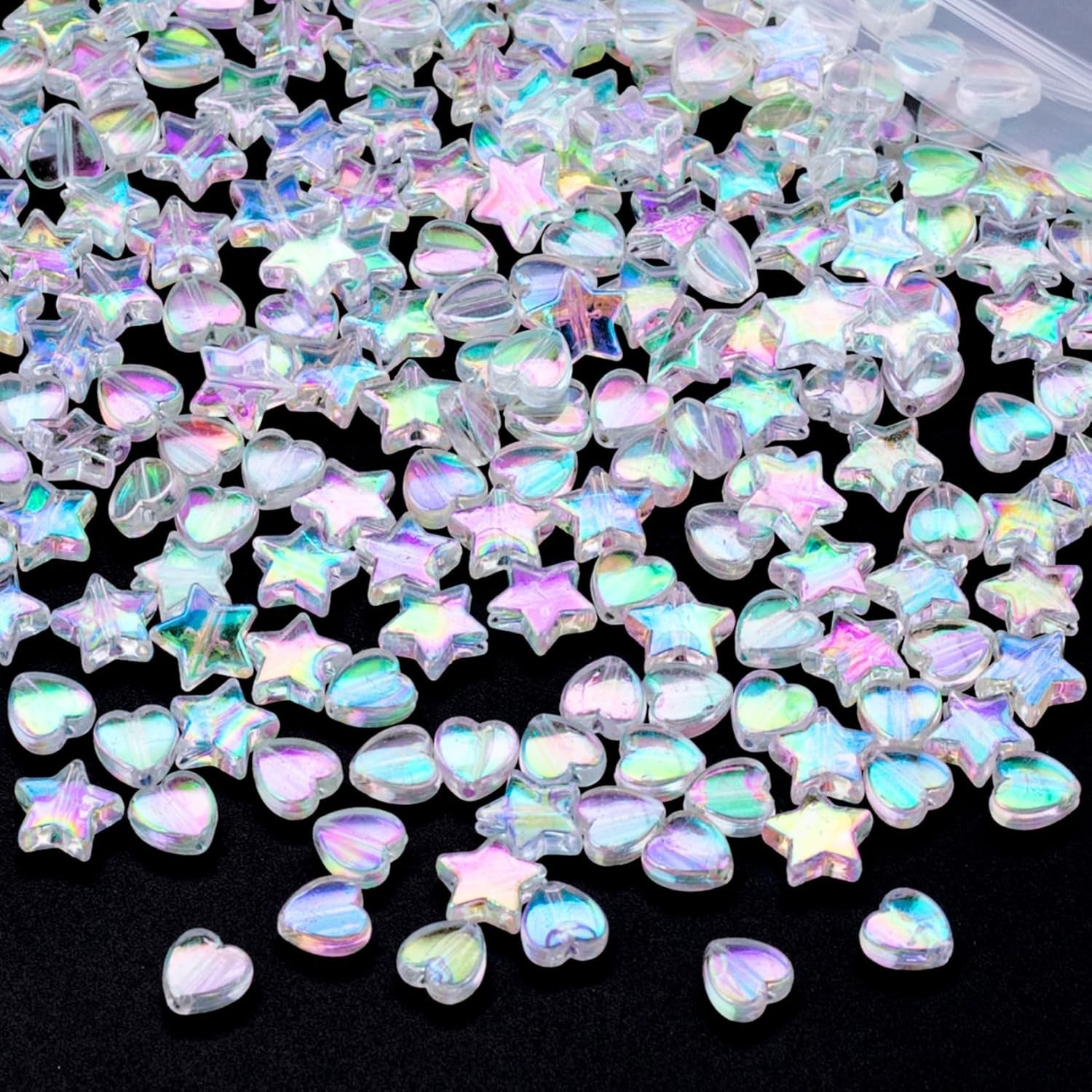 200 Acrylic Star & Heart Shape Beads – Shimmering Craft Supplies for Jewelry