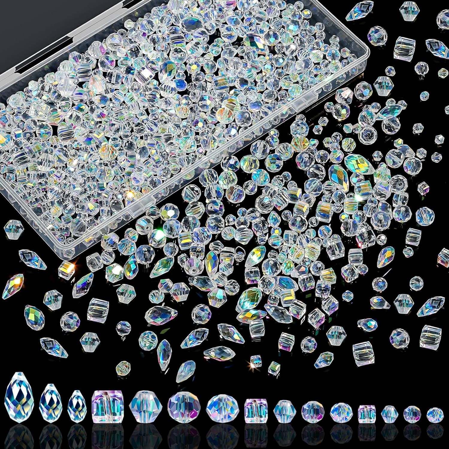Crystal Beads, 800 Pcs Glass Beads Bulk, Clear Large, AB color