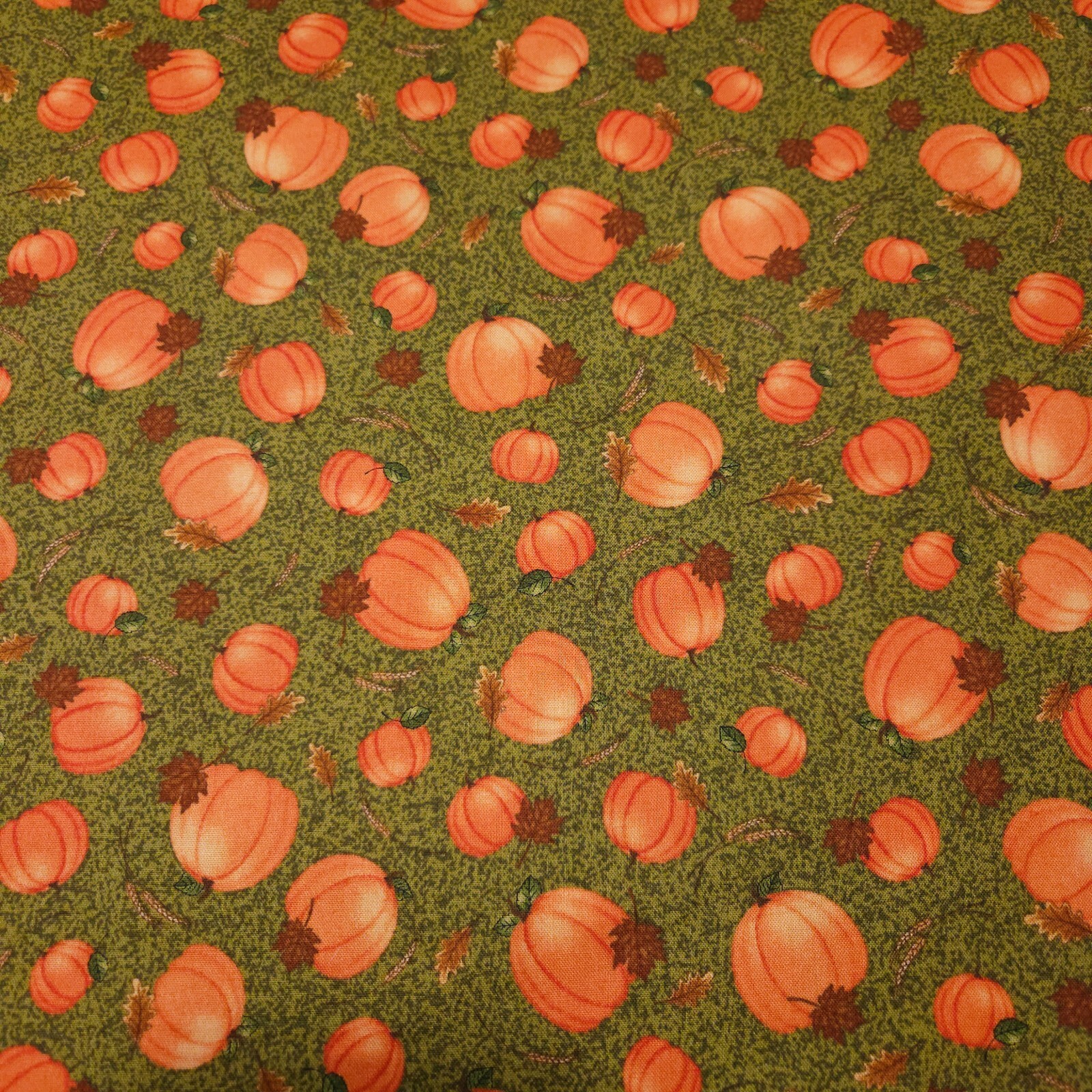 Harvest Greetings BTY Angela Anderson Quilting Treasures Pumpkins on Green