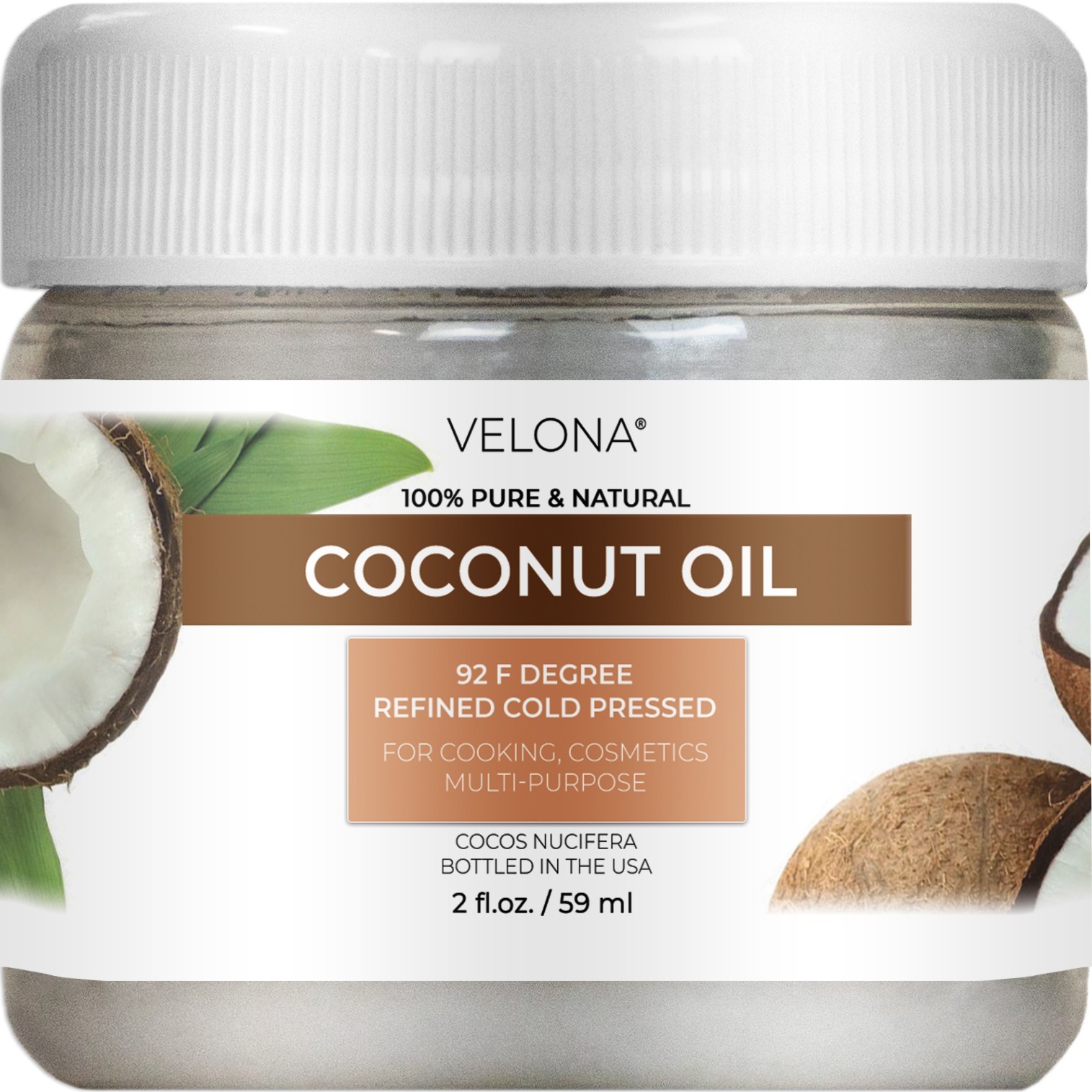 Coconut Oil 92 Degree by Velona – 2oz-7lb in jar Refined Cold pressed Skin Body