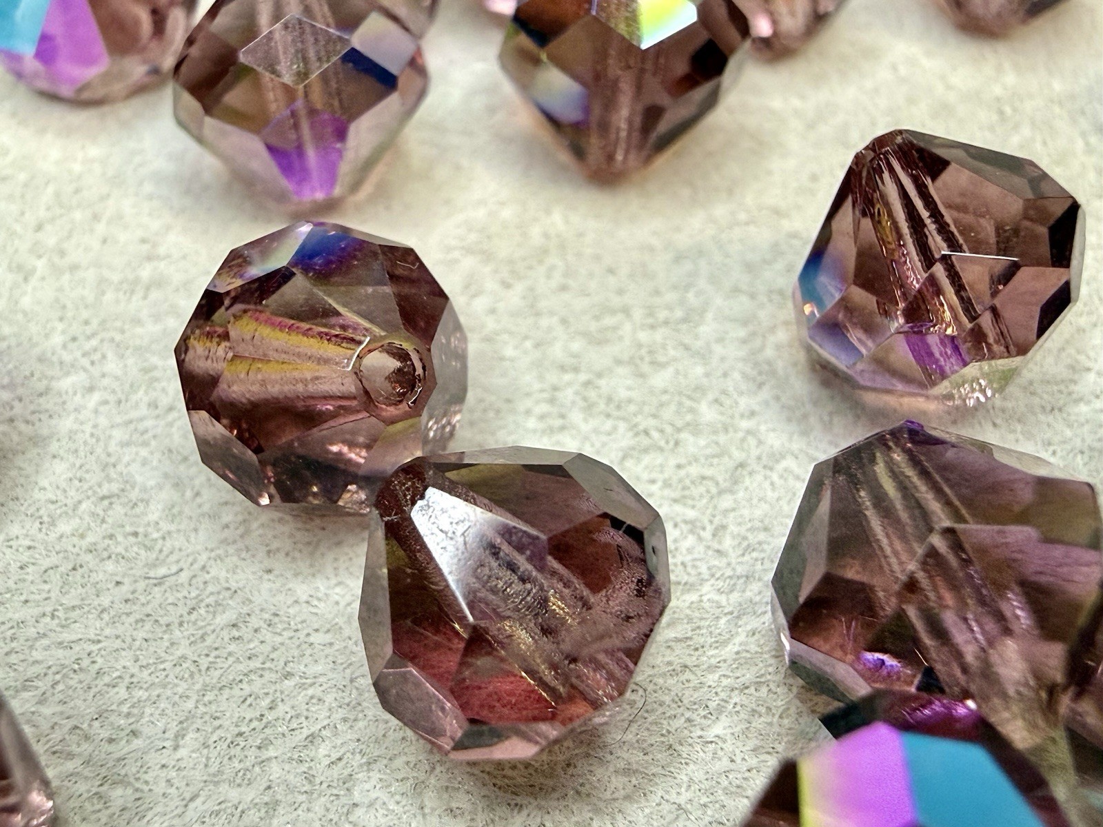 Vintage West Germany 8mm Amethyst AB Full Tin 36 Glass Beads NOS Rare