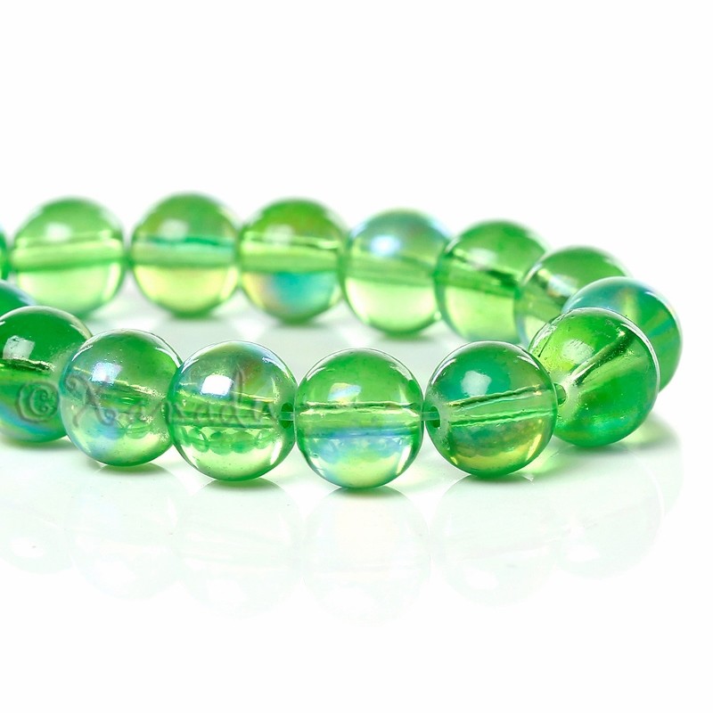 Green Aurora Borealis 8mm Wholesale Round Glass Beads G6706 – 50, 100 Or 200PCs