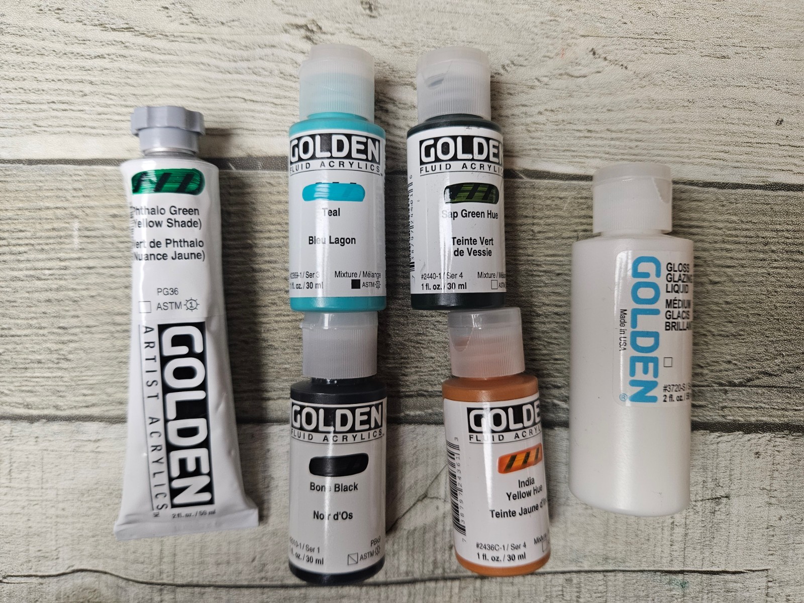 Golden Fluid Acrylic Heavy Body Glazing – Phthalo Green Teal India Yellow Black