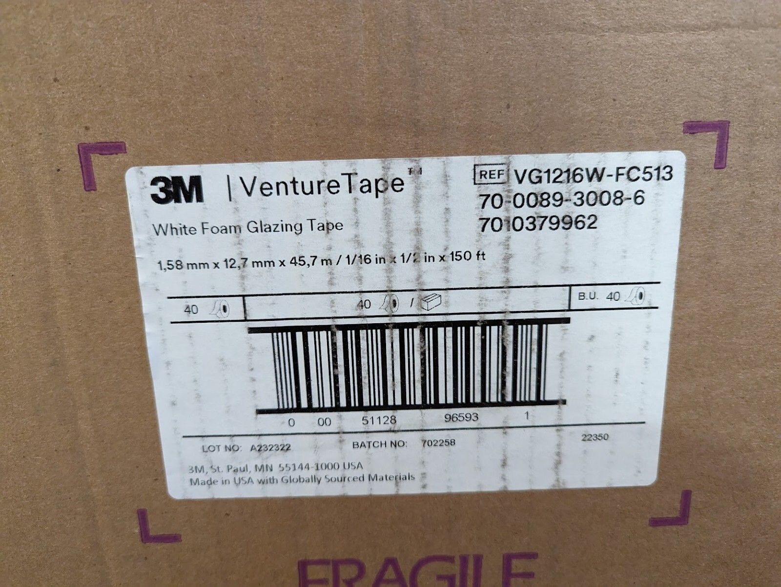 150′ FEET 3M Double Side Acrylic Foam Tape For Window Door Glazing Sash Frame