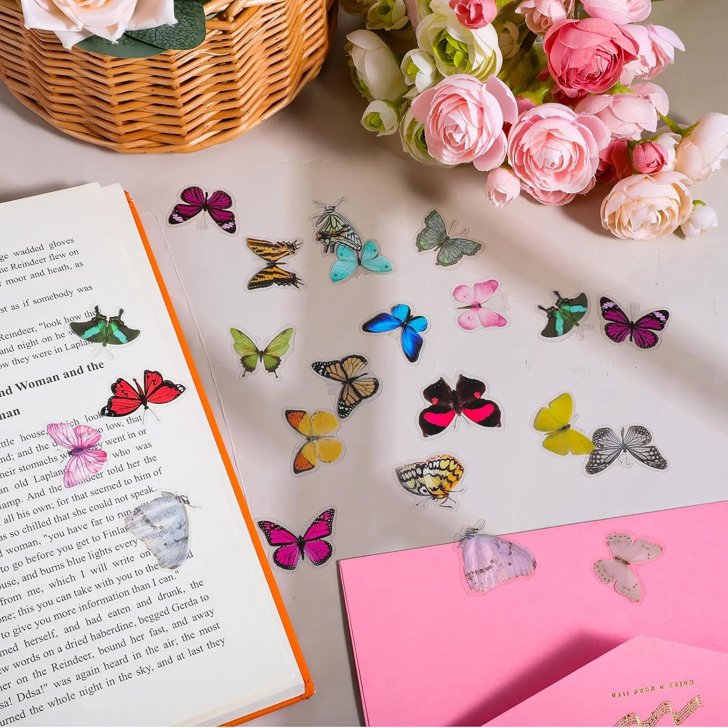 240PCS Butterfly Stickers, PET Waterproof Transparent Colorful Resin Decals Deco