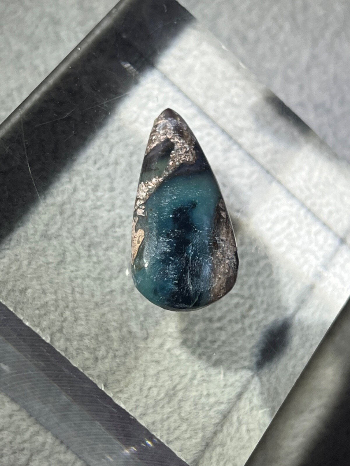 Needles Blue Agate 13.1 Cab in Rhyolite Porphyry Pear tear drop Blue Danube , AZ