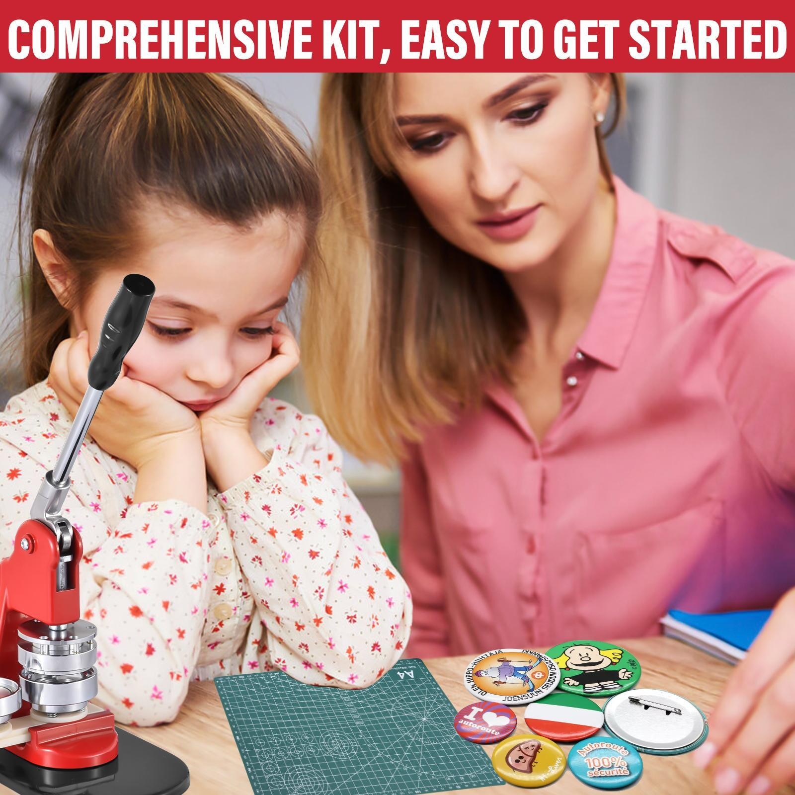Button Maker Machine Multiple Sizes 300Pcs, Photo Pin Badge Maker 1.25+2.28+3In