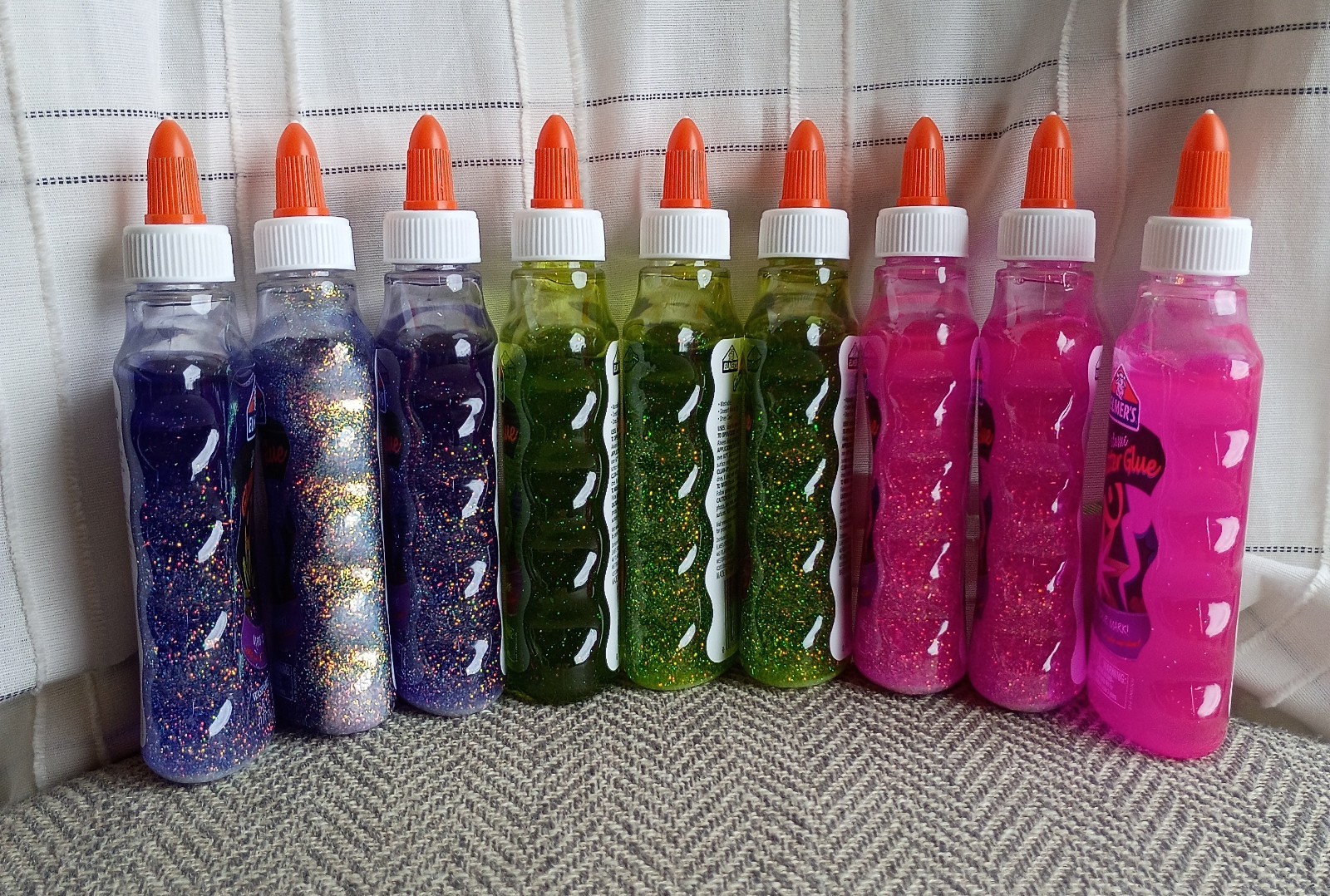 Elmer’s Classic Washable Glitter Glue 6 oz Bottles Lot Of 9 Green/Pink/Purple
