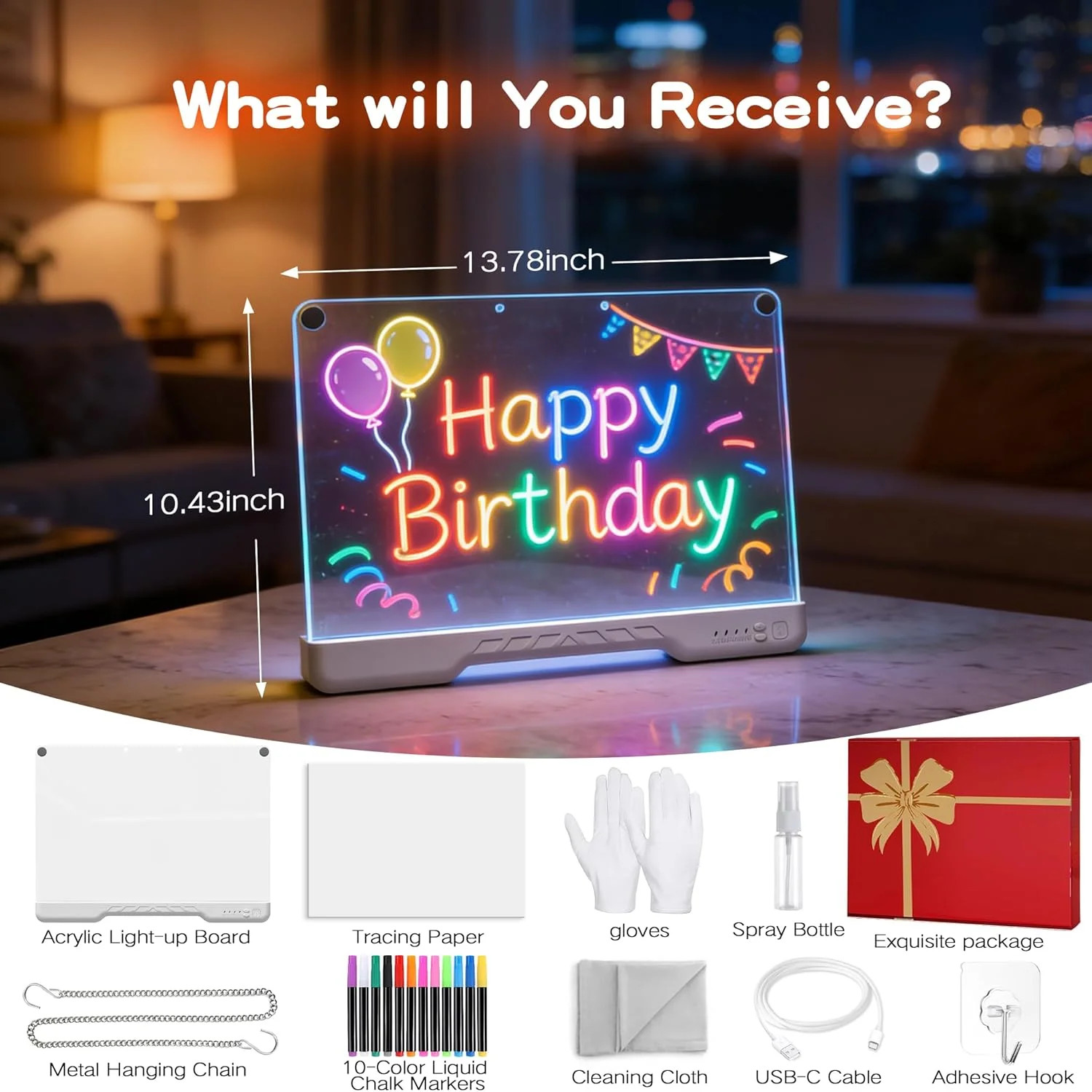LED Light Board Drawing Pad for Kids, Rechargeable Glow Art Tablet with 12 Color