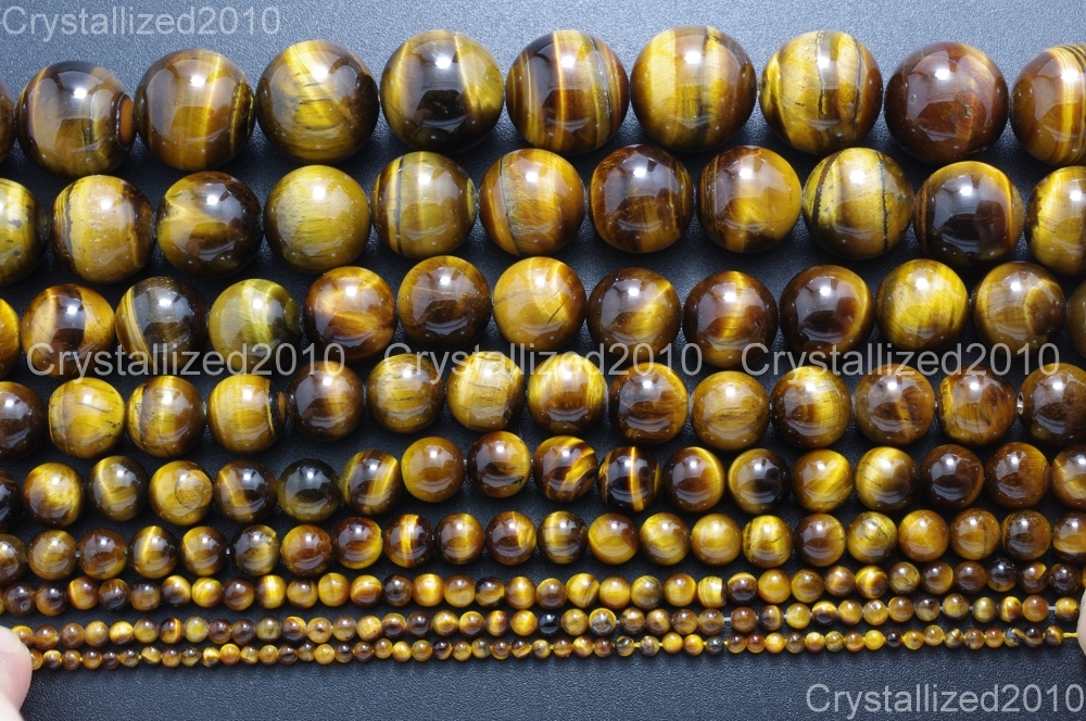 Natural Gemstone Tiger’s Eye Round Beads 2mm 4mm 6mm 8mm 10mm 12mm 16mm 15.5″