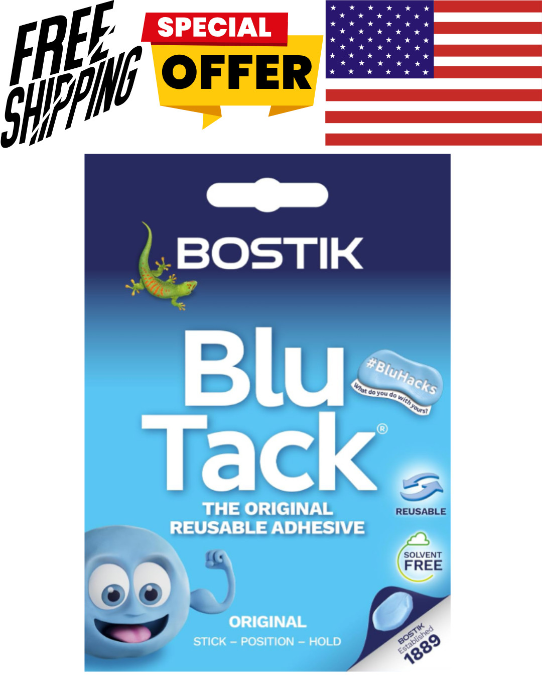 Blu Tack, Multipurpose Reusable Adhesive, Clean, Safe & Easy to Use, Non-Toxic