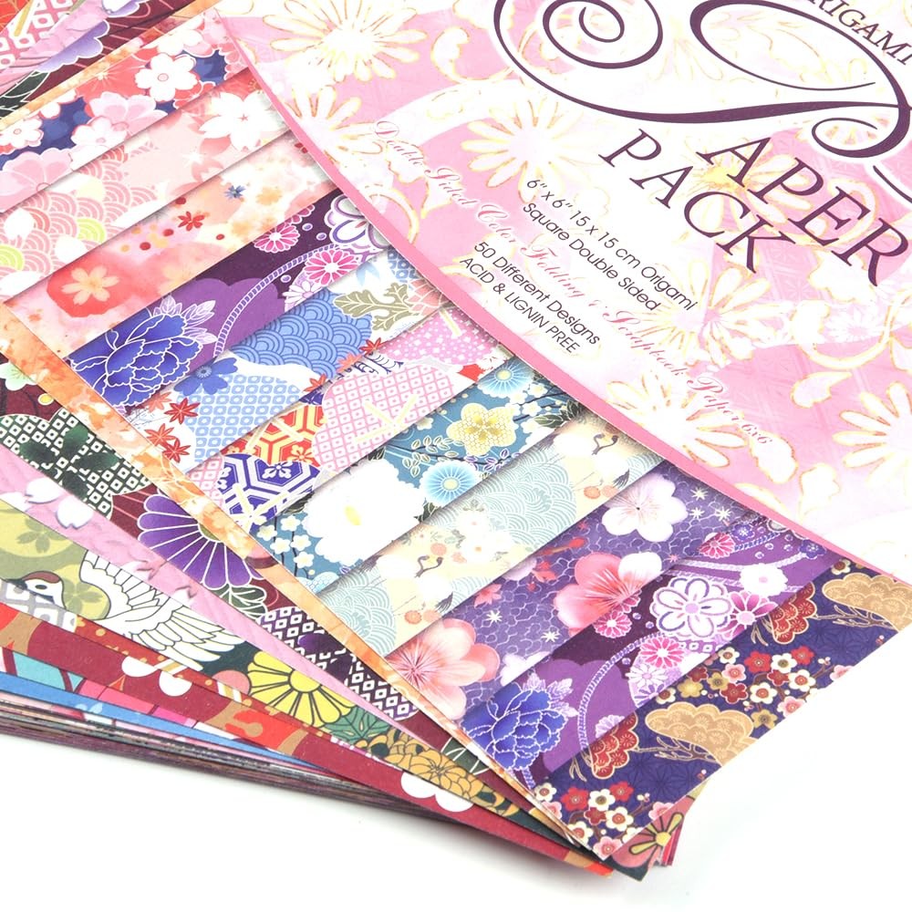 Origami Paper Kit 50 Sheets 70GSM 6 Inch Square Double Sided Color 50 Vivid Japa