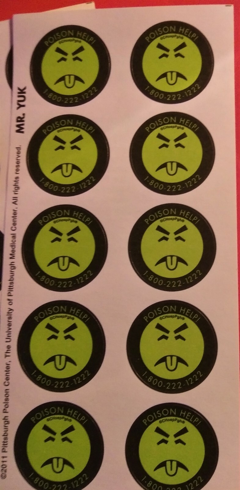 Mr. Yuk Stickers 60 Stickers (6 Sheets) Daily Shipping +Tracking ~ NEW *GENUINE*