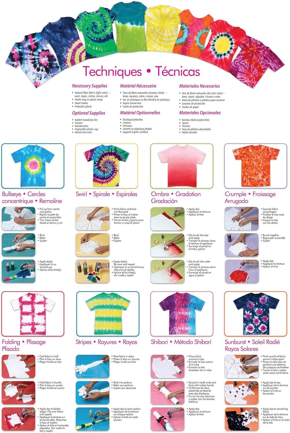 Tie Dye Kit for Kids and Adults 12 Colors Funnel Guide Book Rubber Bands