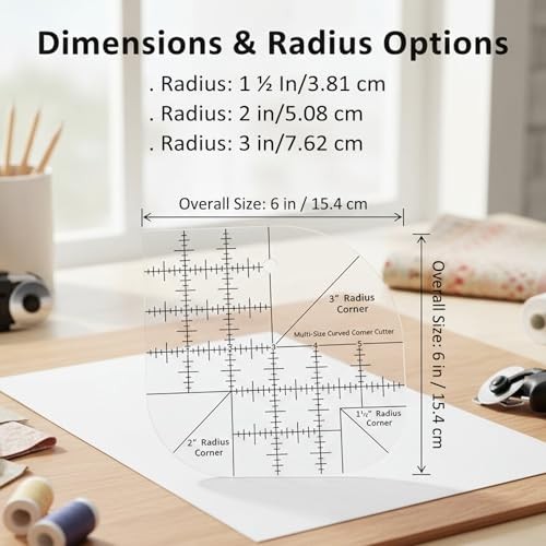 Curved Corner Cutter Quilting Ruler | 6 Acrylic Template Tool | Transparent