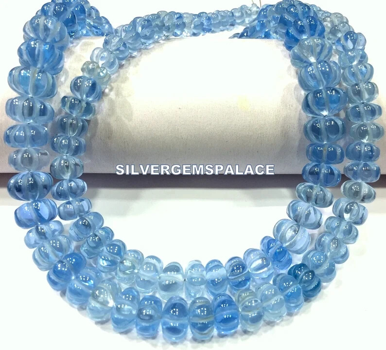 Extremely Rare~Aquamarine Melon Beads Rondelle Strand Aquamarine Gemstone Beads.