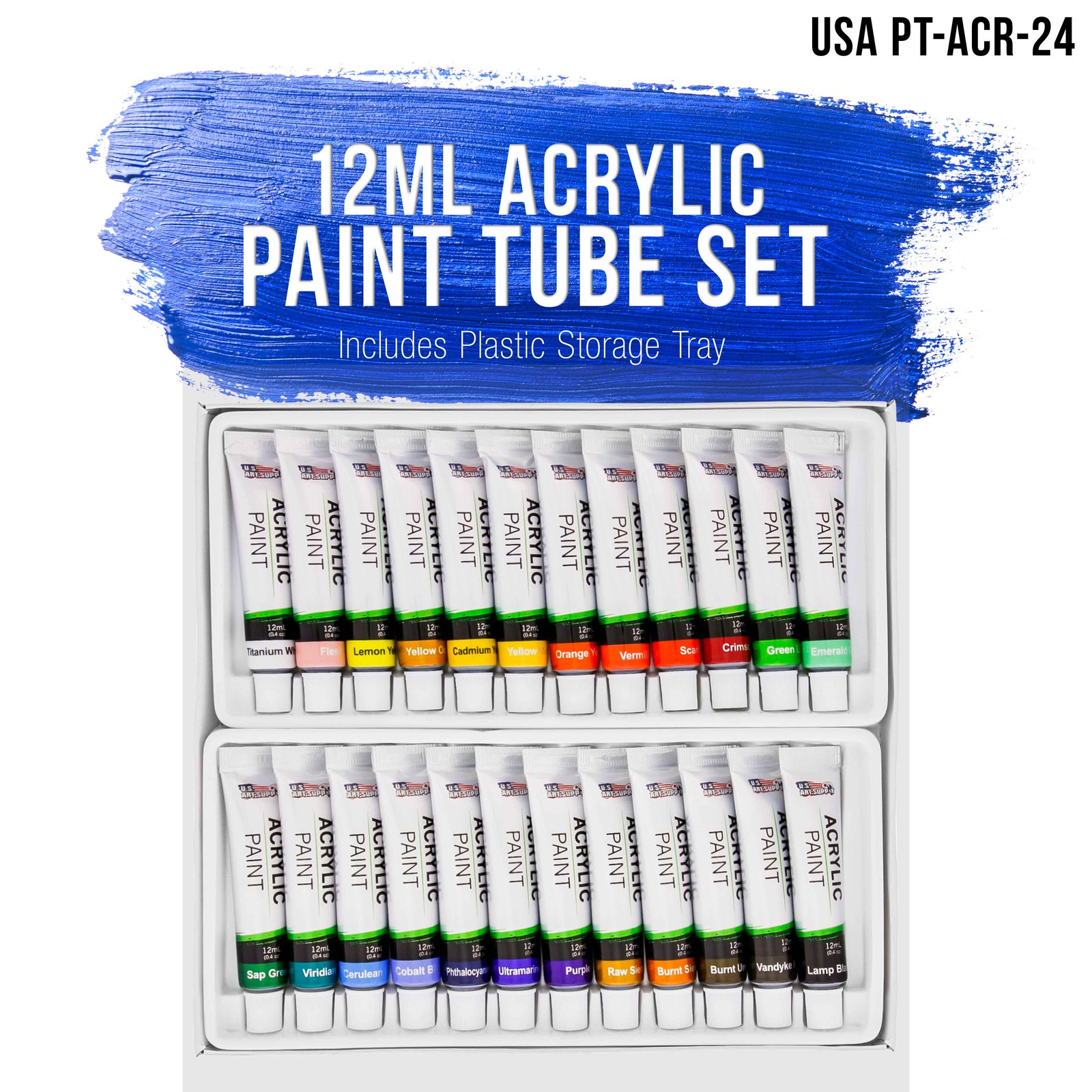 Professional 24 Color Art Acrylic Paint Set, 12ml Tubes, Artist Student Painting