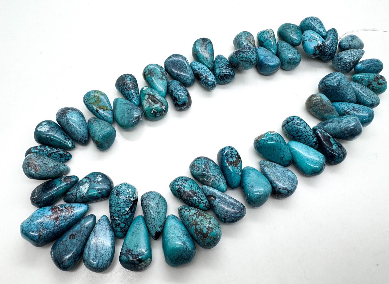 Natural Blue Hubei Turquoise Teardrop Beads • Genuine Gemstone Spiderweb Strand