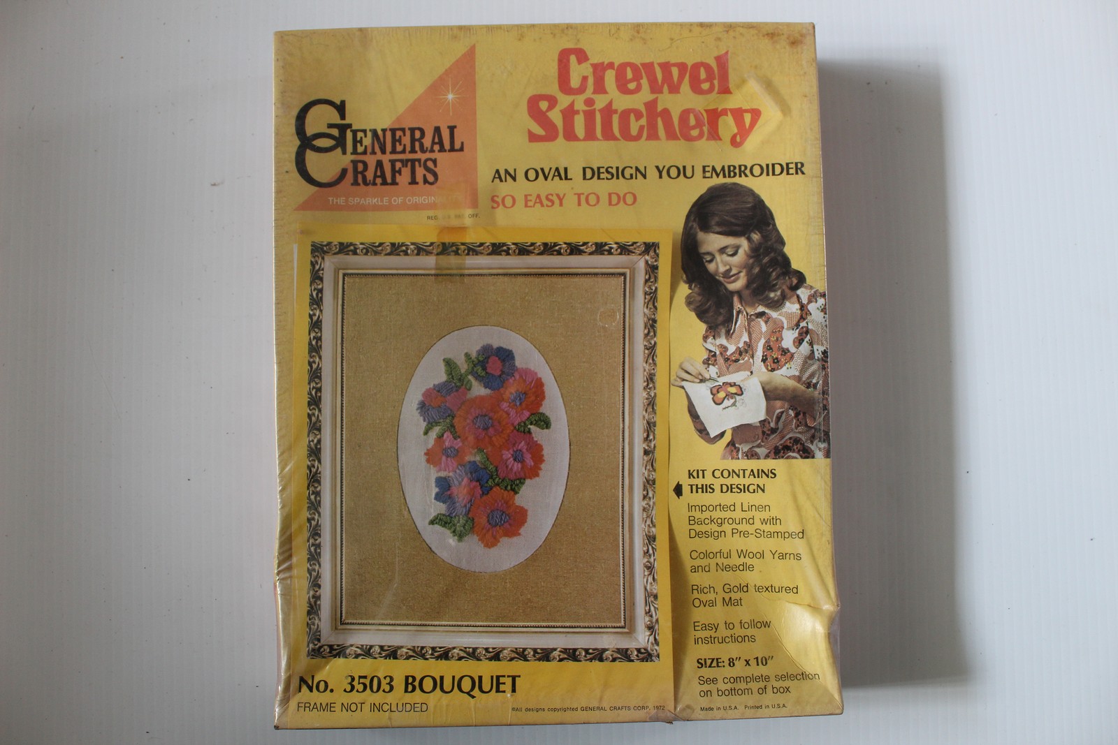 Vintage General Crafts Crewel Embroidery Kit No. 3503 Bouquet 8″x10″ Unopened