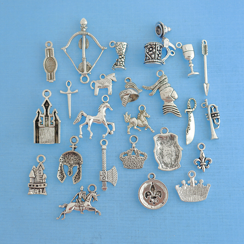 Deluxe Medieval Charm Collection Antique Silver Tone 25 Charms – COL294