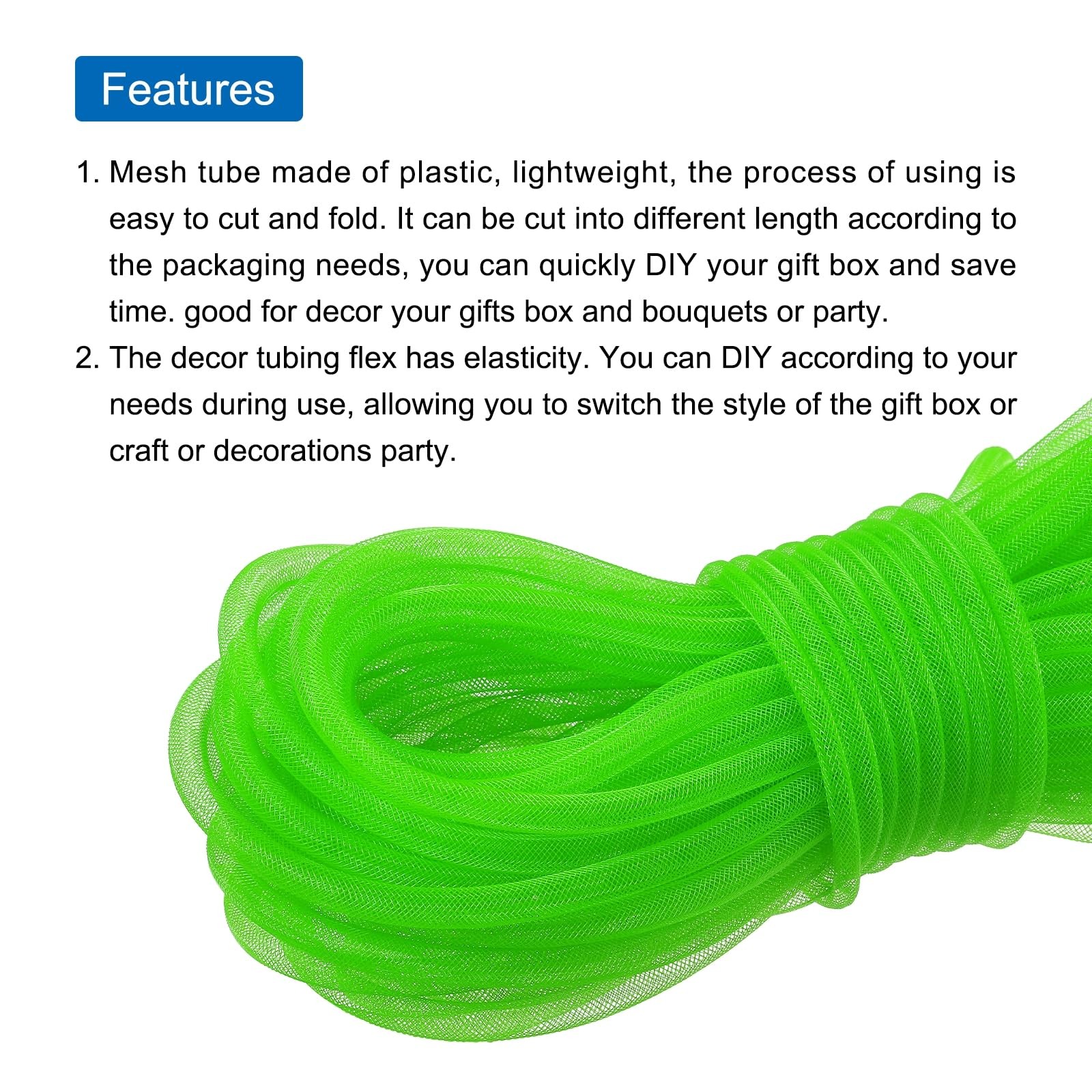 30 Yards 3/8 Inch Fluoro Green Mesh Tube Decor Tubing Flex Wreath Craft DIY