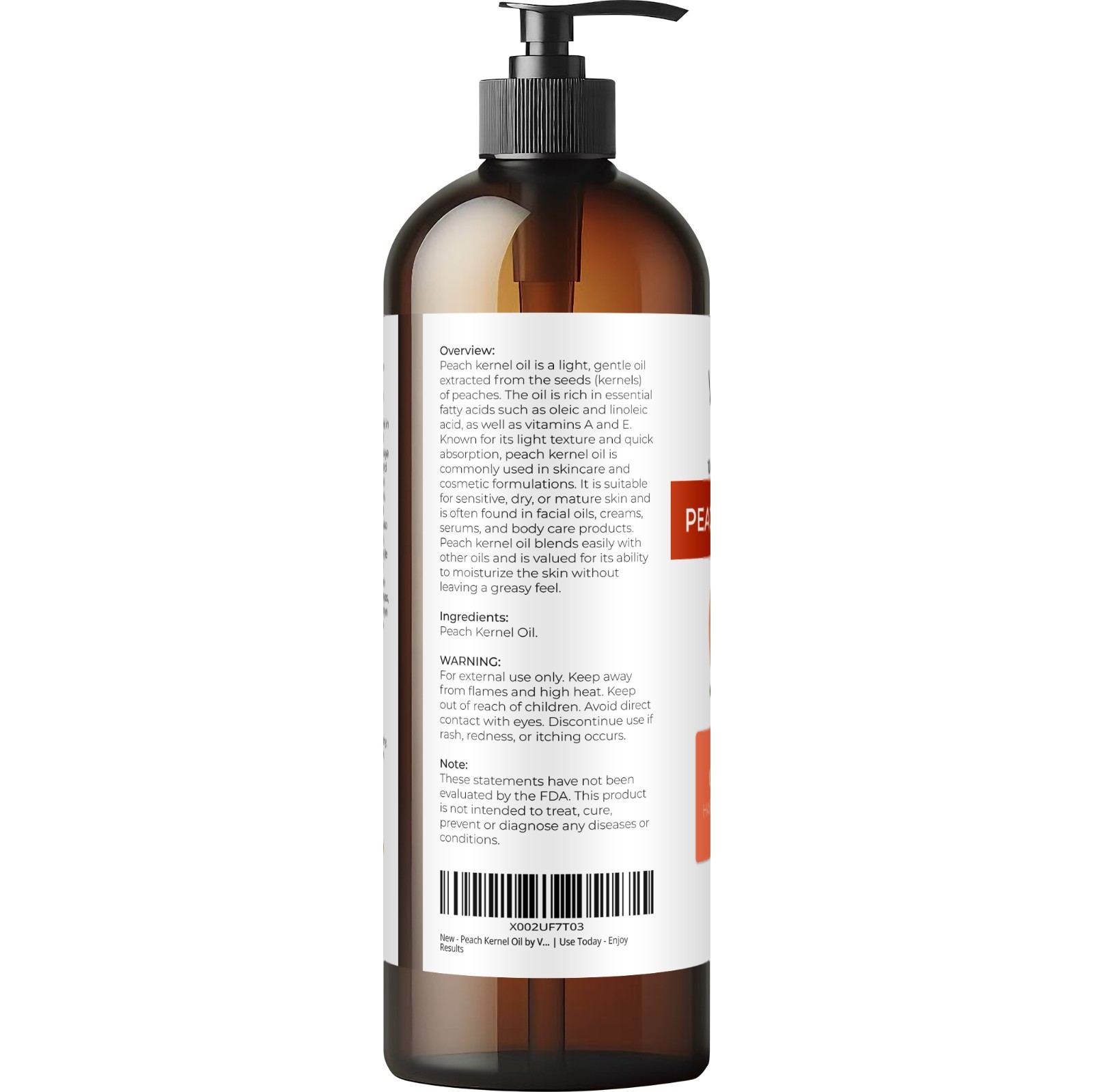 Peach Kernel Oil By Velona 2oz-7lb Refined Expeller pressed Skin, Hair Body Face
