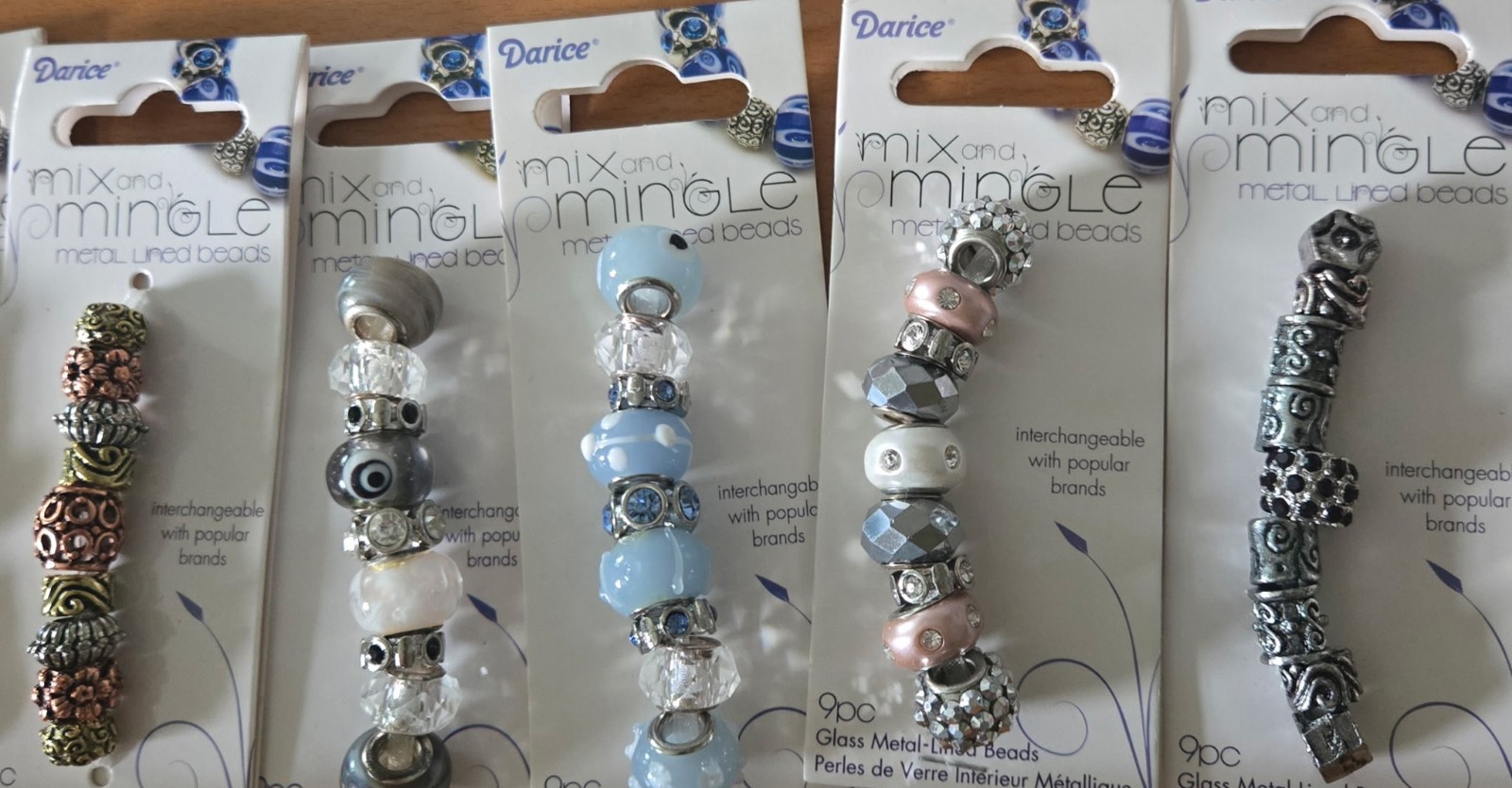 Darice Mix & Mingle LOT of 65+ NEW in PKG Lined GLASS/METALLIC BEAD SETS