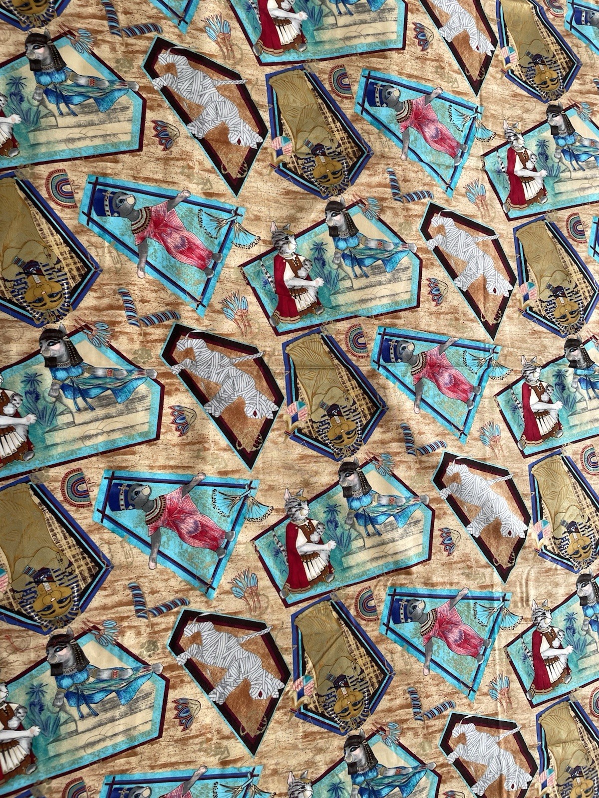 Michael Miller Paw Prints of Egypt CM390 Egyptian Mummy Cats Fabric 43”W X 66”