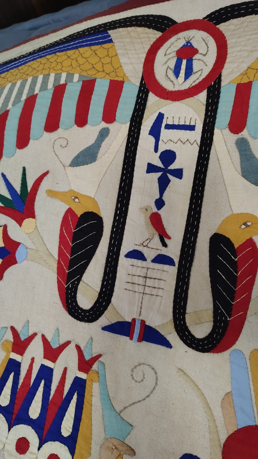 Historical Hand Stitched Early Vintage Table Runner Appliqued Egyptian Designs