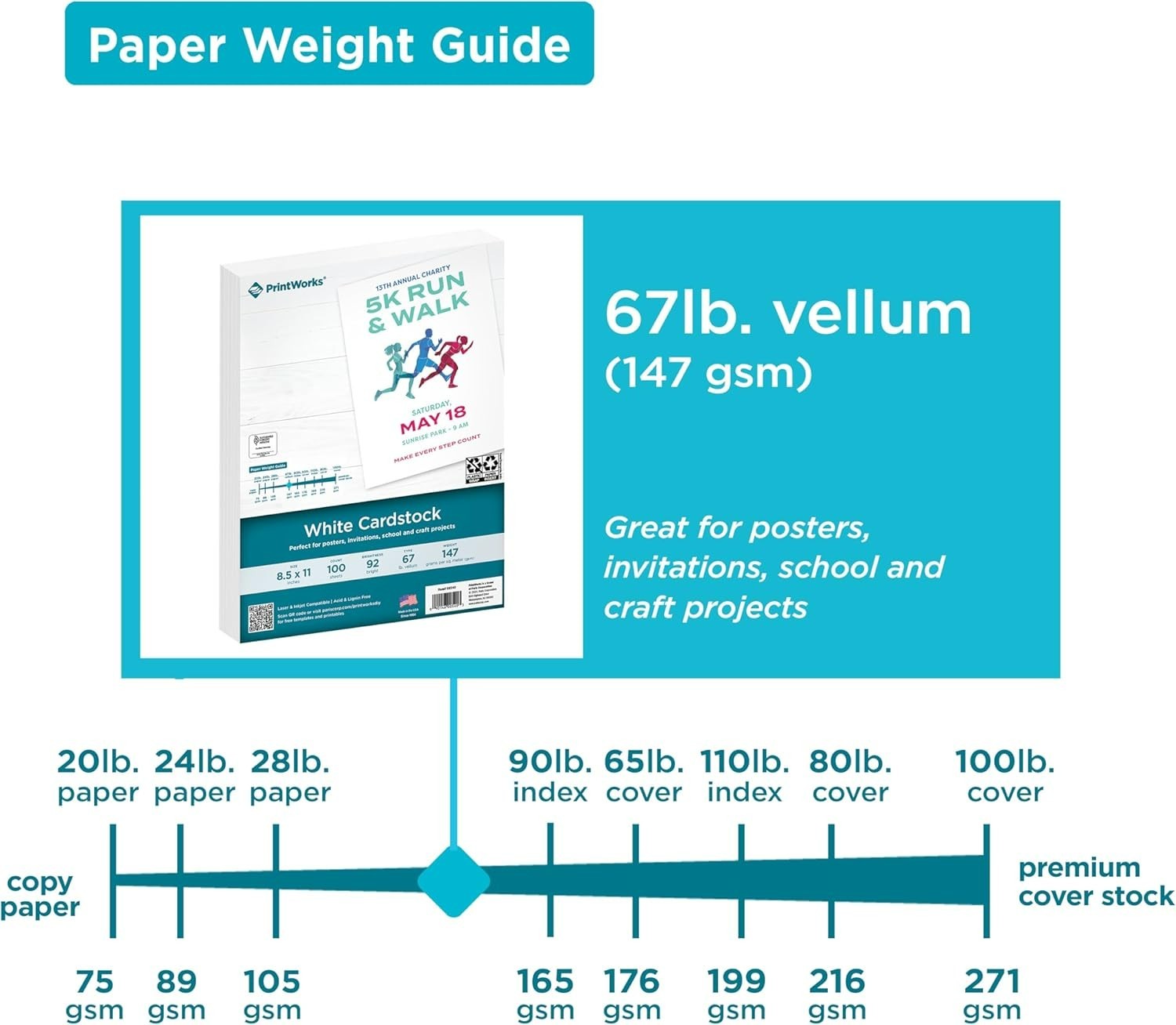67 lb White Cardstock 8.5×11 – 100 Sheets, SFI Certified for Eco-Friendly Use