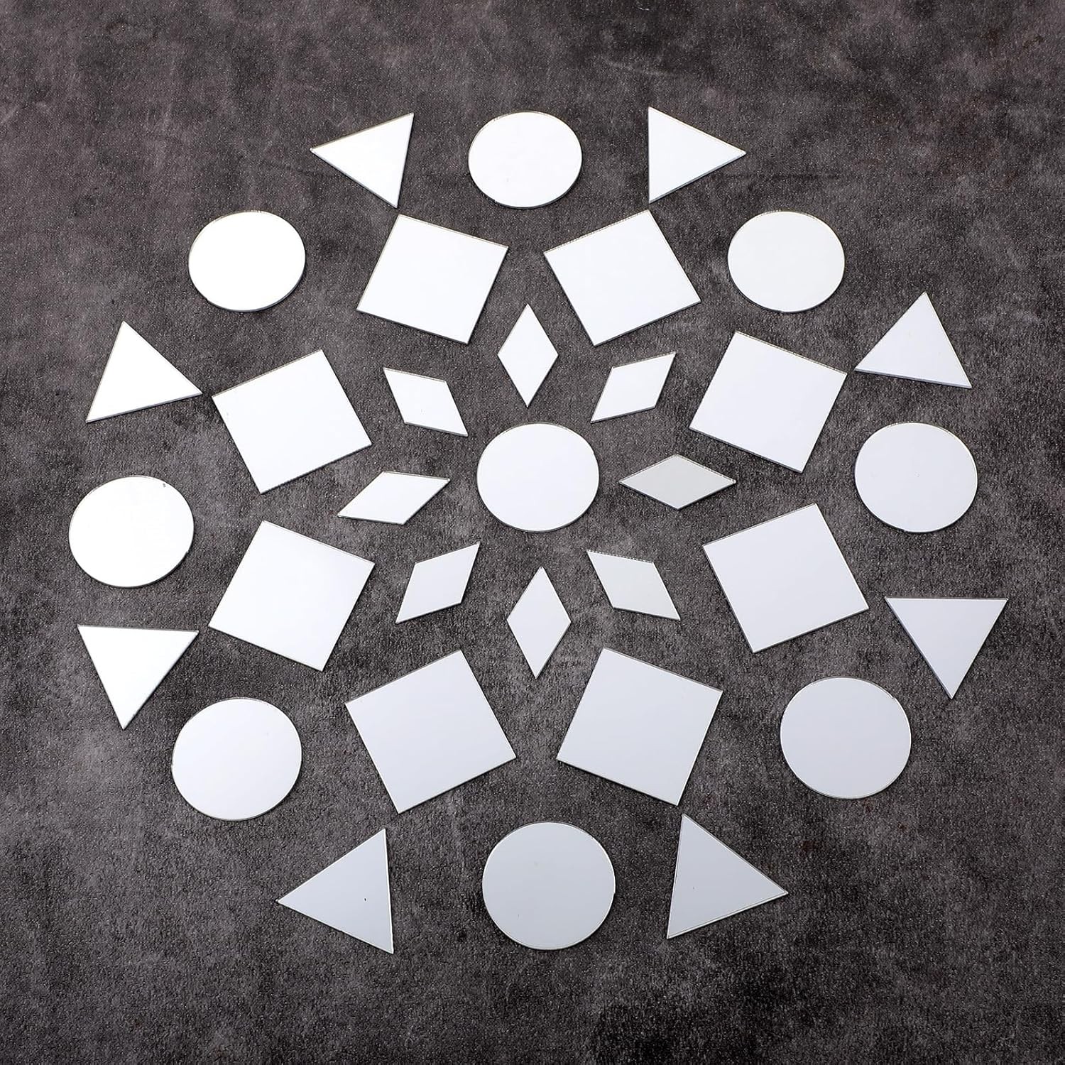 120Pcs Small Mirrors for Crafts, 4 Shapes Mini Mirror Pieces Small, Silver