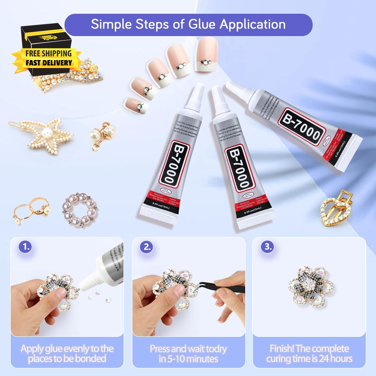 3PCS Jewelry Glue – 15Ml/0.5Fl Oz Clear DIY Craft Glue for Rhinestones, Waterpro