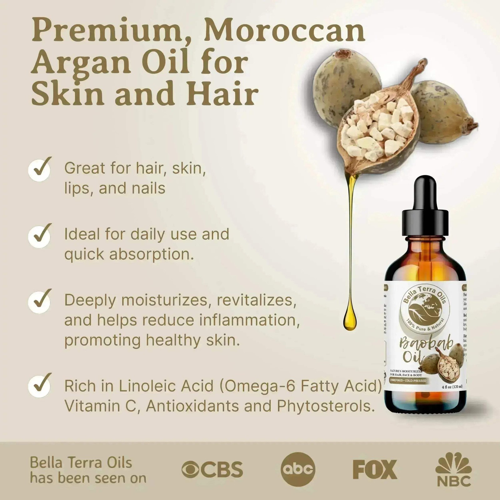 Baobab Oil: Cold-Pressed, Pure, Extracted from African Baobab Seeds