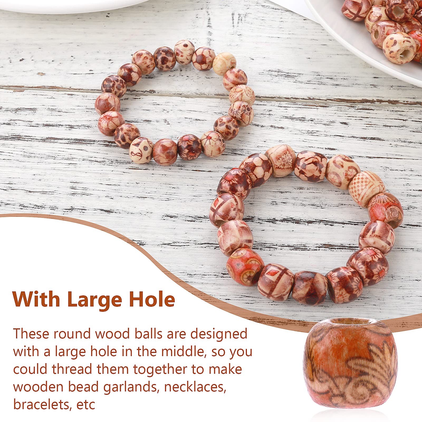 200 Pcs Macrame Printed Wooden Beads Loose Spacer Hair Beads for Braids & Cr…