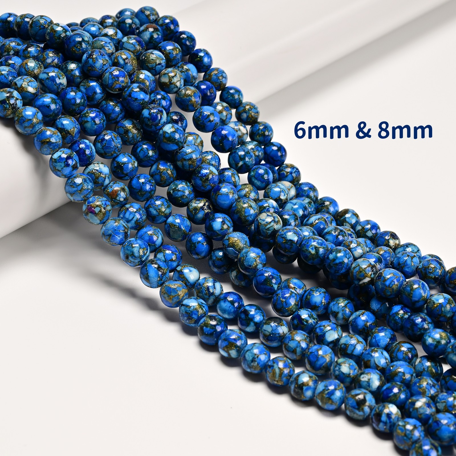 Mohave Copper Royal Blue Turquoise Smooth Round Beads 6mm 8mm 10mm 15.5” Strand