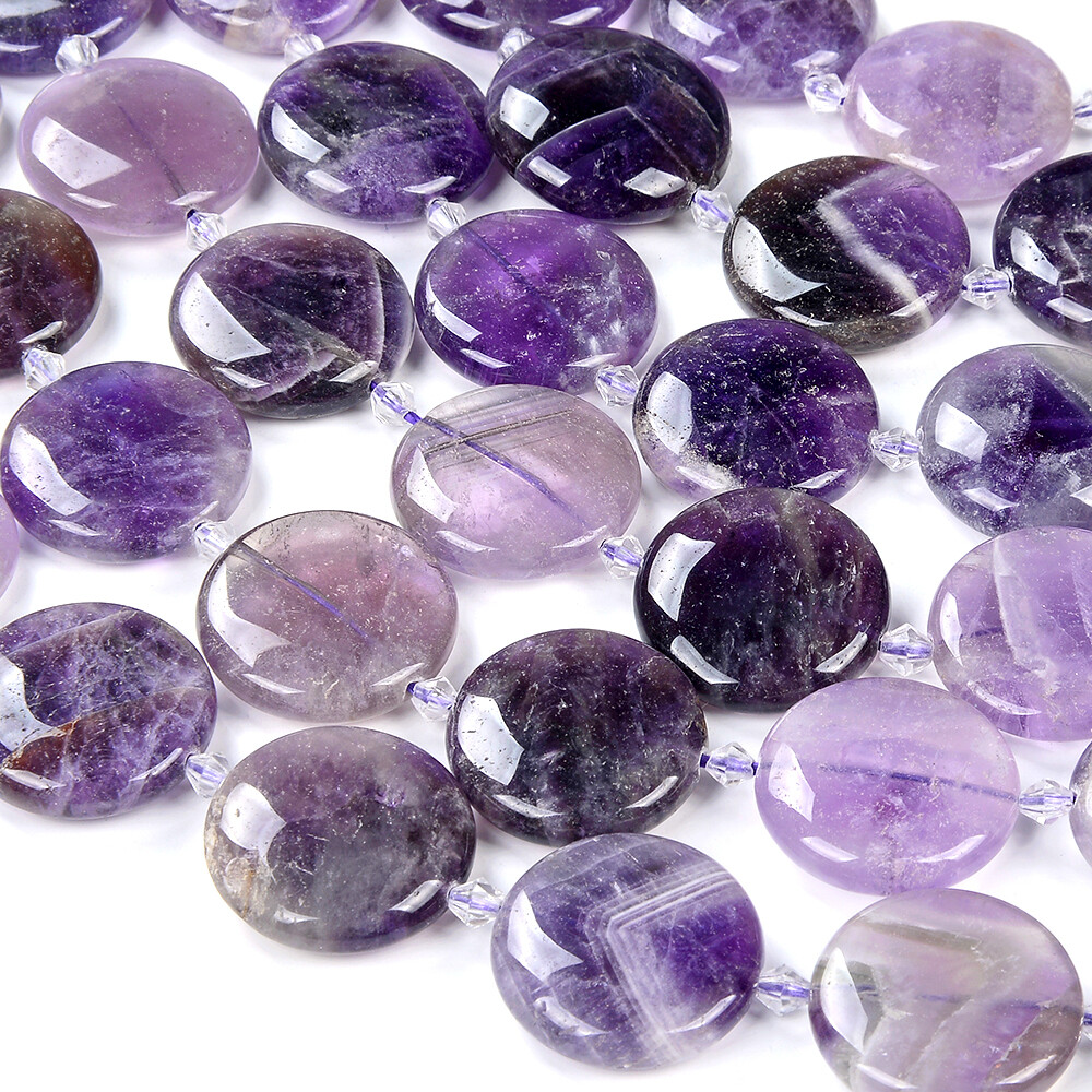 Natural Amethyst Gemstone Round Button 22MM 25MM 28MM 30MM Loose Beads (D421)