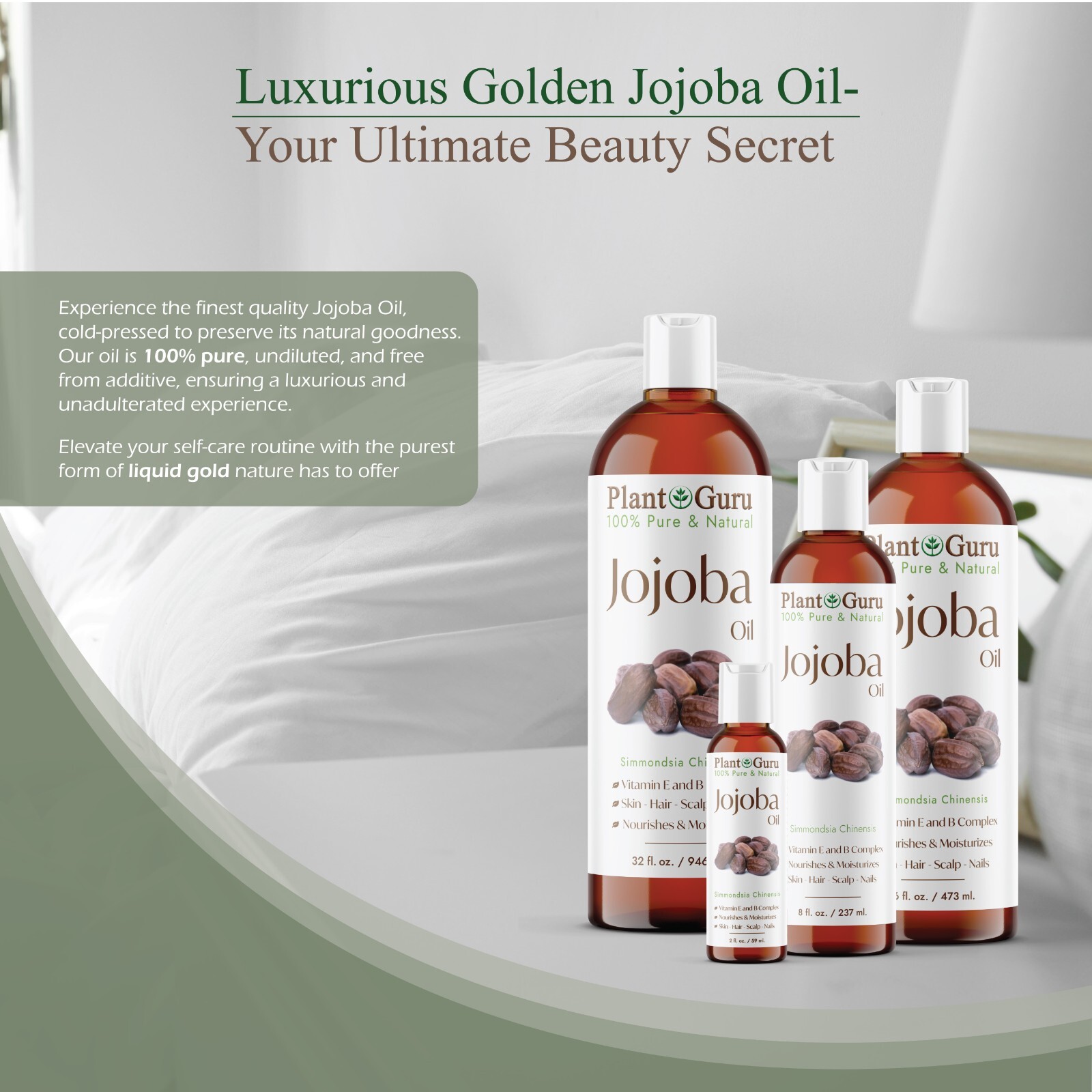 Golden Jojoba Oil 4 oz. Cold Pressed 100% Pure Natural For Skin, Hair, Face
