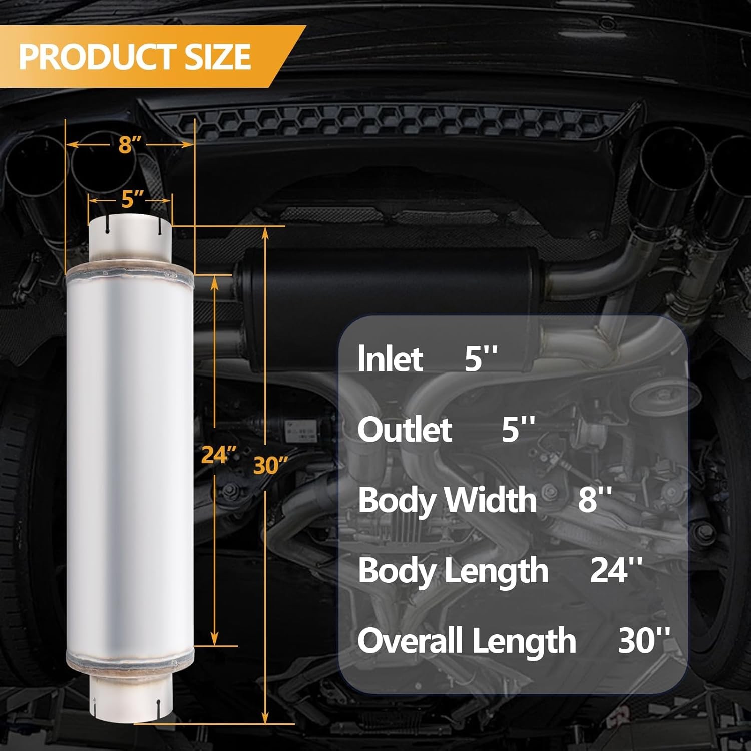 5 Inch Exhaust Muffler, 5″ Inlet/Outlet 30″ Overall Length Resonator,